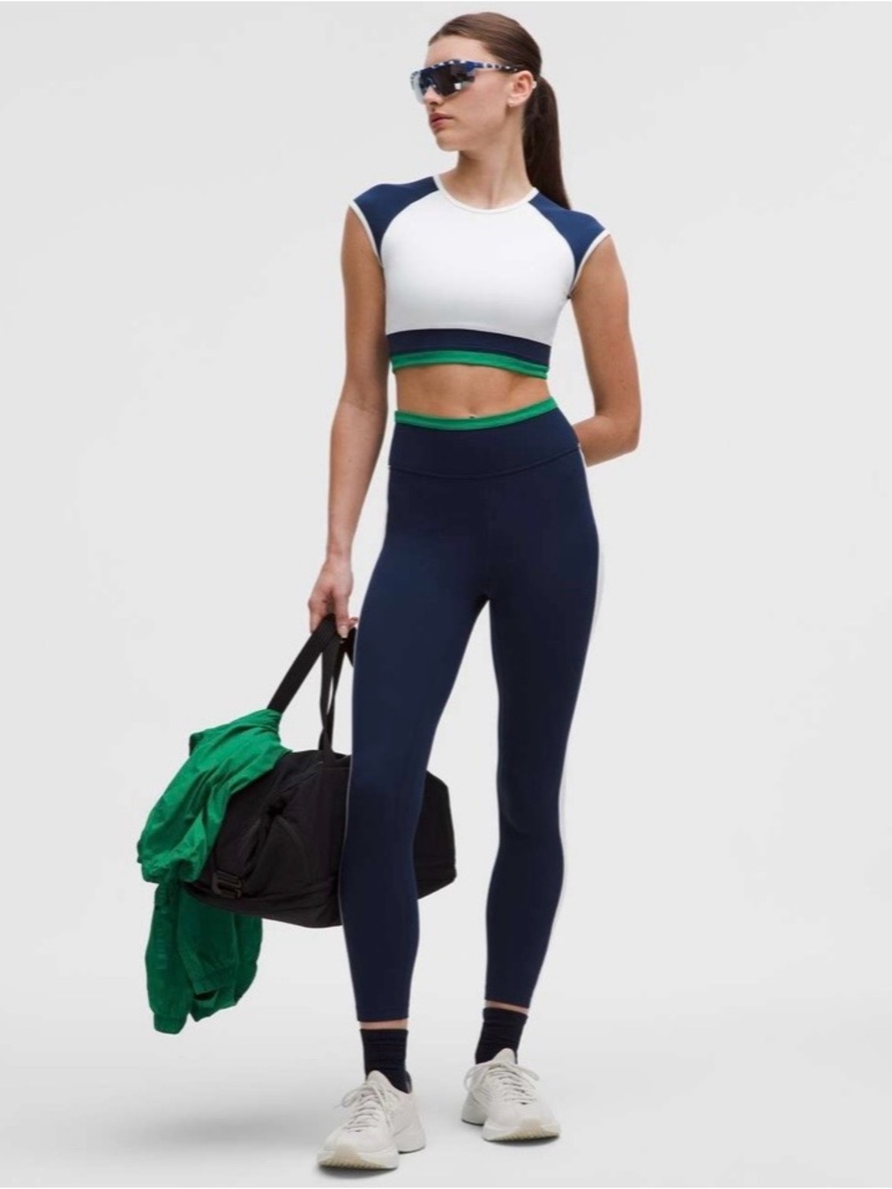 Lululemon Club Blue Raceway Green Nulu Super High Rise Tight Retro Remix Size 8